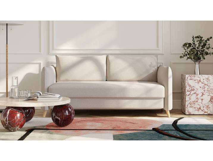 BRUNO Schlafsofa 160cm in Beige Pillow stabiles Massivholz & Boxspringkomfort