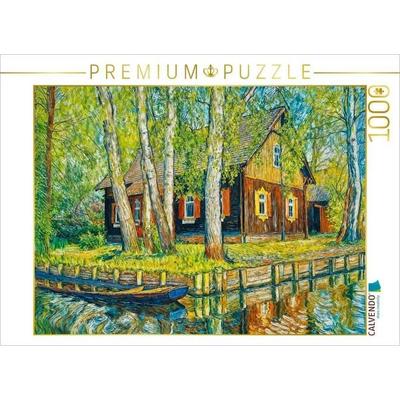CALVENDO Puzzle Idyllisches Spreewaldhaus am Wasser - Traditionelle Kahnlandschaft | 1000 Teile Lege-Größe 64x48cm Foto-Puzzle für glückliche Stunden