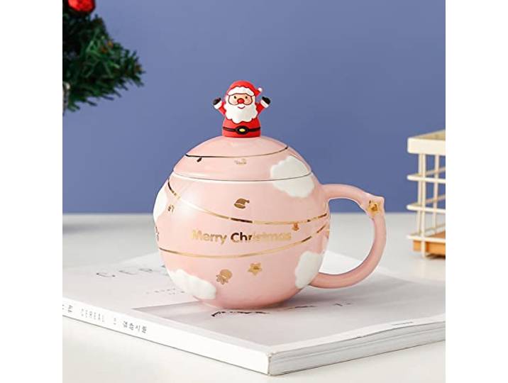 KFGISD, Weihnachtskeramiktasse 400 ml Kaffee-Mokkatassen-Set Espressotassen...,Weihnachtsdekoration(Roze)