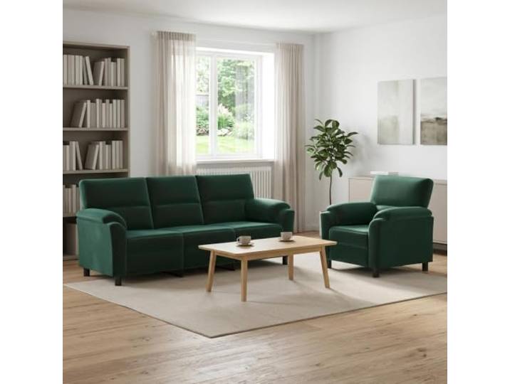 Sofa-Set 2 pcs Dunkelgrün Samt Metallrahmen,Kissenrücken,konische Beine,einfache Pflege mit trockenem Tuch