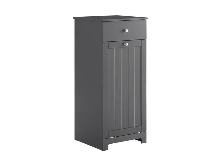 Meuble salle de bain avec panier à linge - SOBUY - 40x38x90 cm - Gris foncé - 1 porte - 1 tiroir - 1 panier à linge