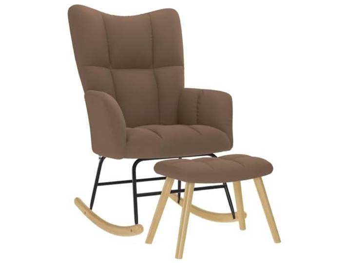 KFPOERTFGD Schaukelstuhl mit Fußhocker, Entspannungssessel mit gepolsterter Rückenlehne, Schaukel-Sessel aus Stoff für Wohnzimmer, stabil mit Holz- und Metallrahmen, Braun