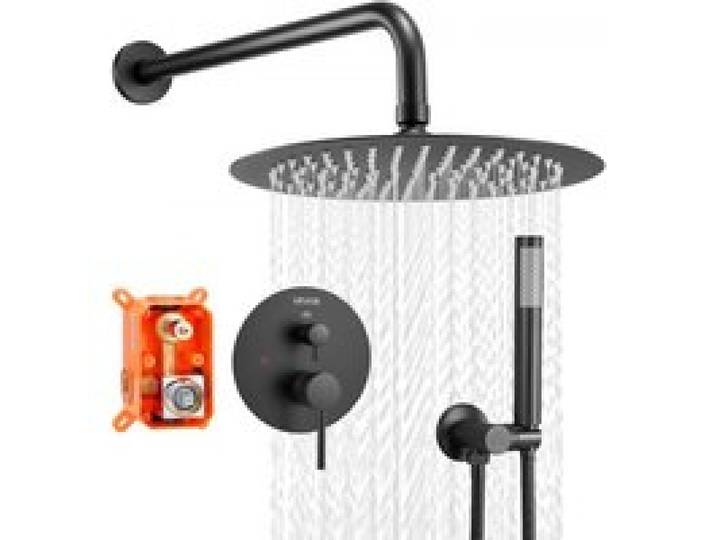 VEVOR Duscharmatur Regenduschsystem fürs Badezimmer Duschsystem mit 203 mm runden Regenduschkopf & Handbrause, wandmontierte Badezimmerarmaturen mit Messingventil & Zierset, Mattschwarz