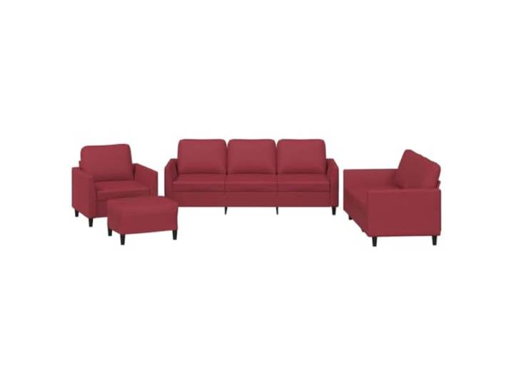 Makastle 4er Set Sofa Couchgarnitur mit Kissen Weinrot Kunstleder