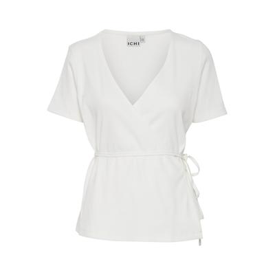 Longtop ICHI "Damen T-shirt IHORETA", Damen, Gr. L, blau (cloud dancer), Obermaterial: 95% Baumwolle CO. 5% Elasthan EL., Tops