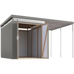 Karibu Metall Gerätehaus Aurum graualuminium Doppeltür B 207 x T 292 cm (Aurum 2,5) zzgl. 200 cm Anbaudach