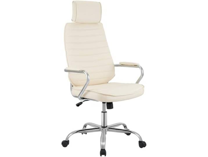 CLP Bürostuhl ergonomisch Rako, Schreibtischstuhl höhenverstellbar drehbar Kunstleder, Rückenlehne mit Kopfstütze, Armlehnen gepolstert, Farbe: Creme
