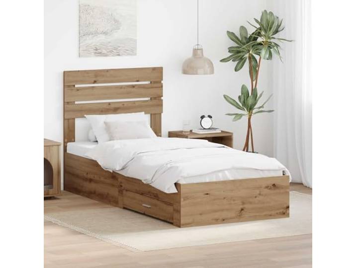 RJPLMFV Bettgestell, Aufbewahrung, 90 x 200 cm, Holz Integrierte Schubladen, Metallgriffe, modernes Design, inklusive Latten, pflegeleicht