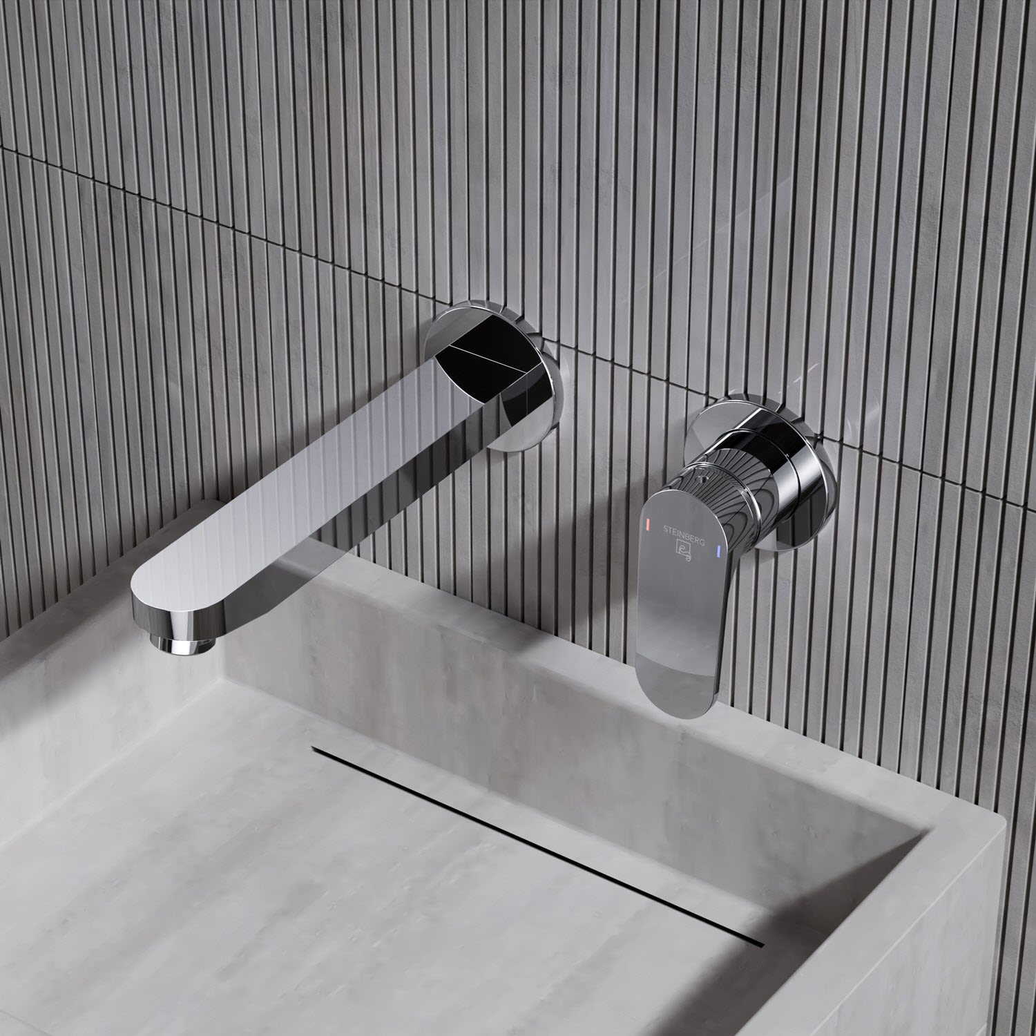 Steinberg Serie 343 Waschtisch-Wand-Einhebelmischer mit Farbhülse, Badarmaturen, 343 1814 3, chrom