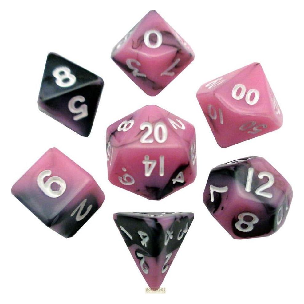 FanRoll Mini Würfel Set Pink/Black with White Numbers (7) (FNRL473)
