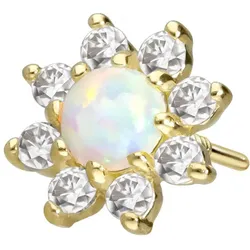 14 Karat Gold Schraubaufsatz mit Außengewinde MOISSANIT-BLUME + SYNTHETISCHER OPAL