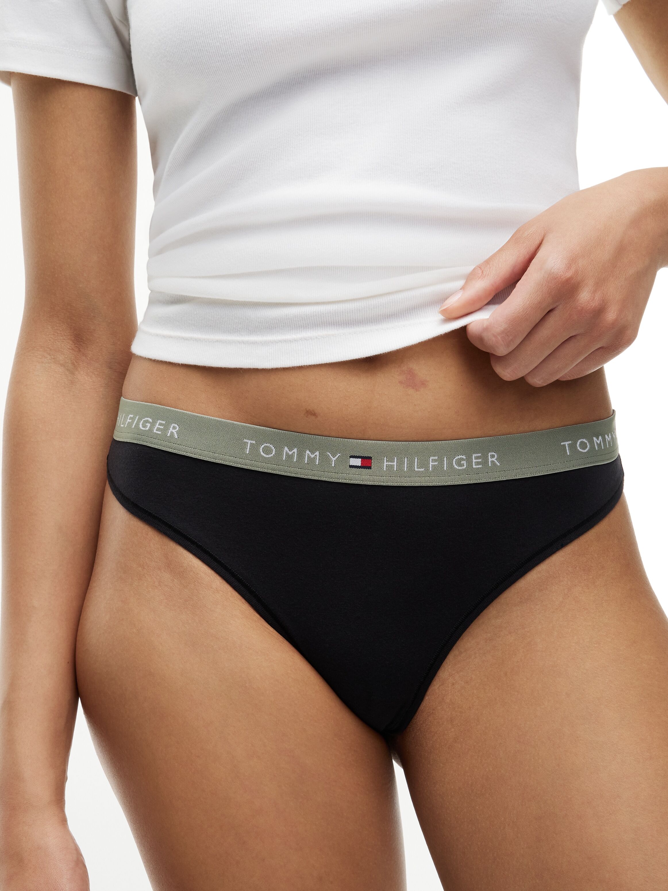 Tanga "3 PACK THONG (EXT.SIZES)", Damen, Gr. M (38), 3 Stk., Jersey, little rosey, viv pink, u sage, Jersey, Obermaterial: 95% Baumwolle, 5% Elasthan, TOMMY HILFIGER UNDERWEAR, unifarben, eng, Unterhosen Tanga, mit Logobund little rosey, viv pink, u sage 