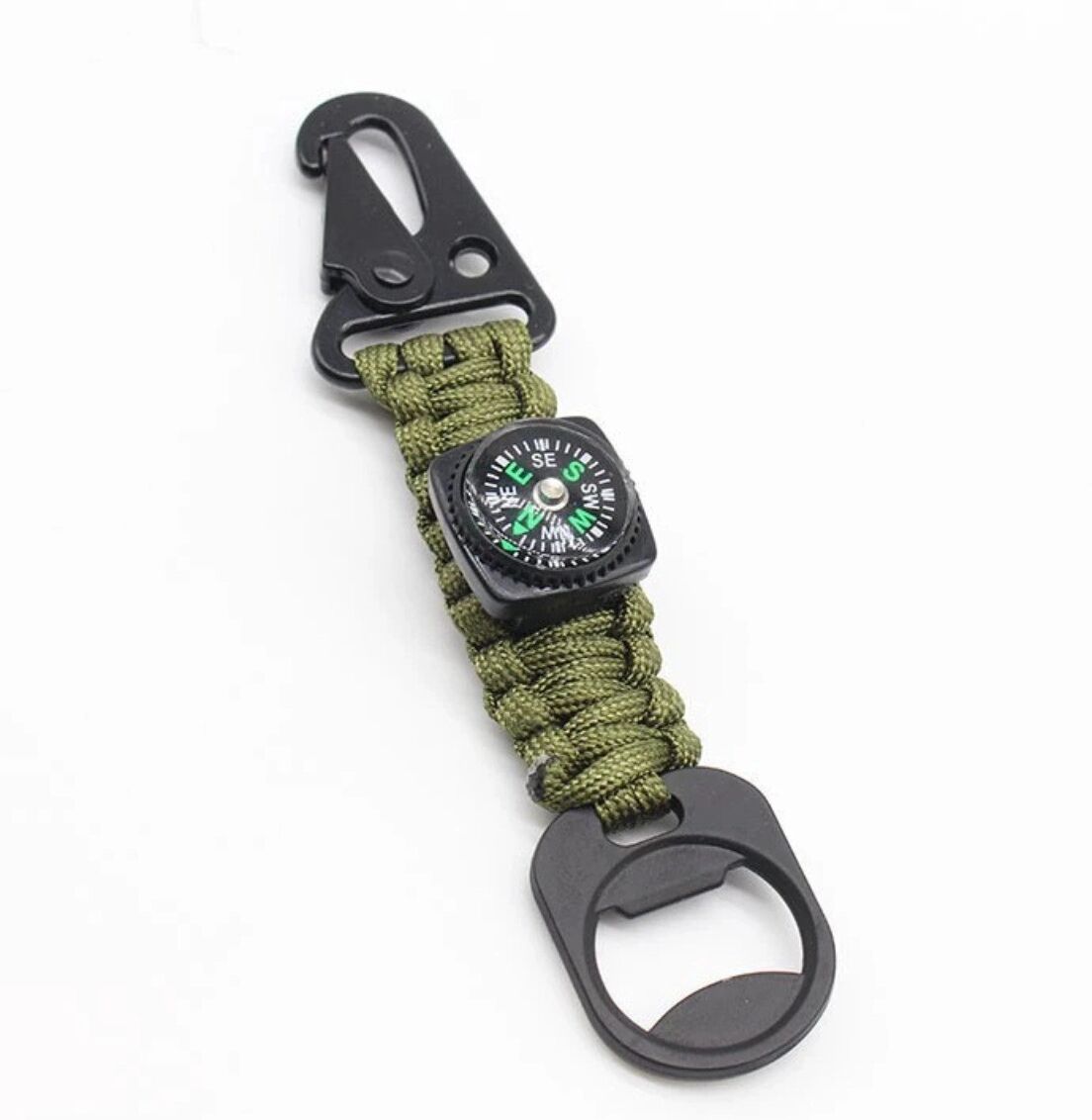 INF Porte-clés décapsuleur 2-en-1 pour extérieur – Alliage d'aluminium avec paracorde et mousqueton bec d'aigle pour camping et Vert