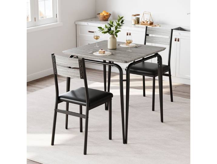 Garvee Compact & élégant - Ensemble table à manger 3p table carrée + 2 chaises Coloris gris MDF idéal petit espace