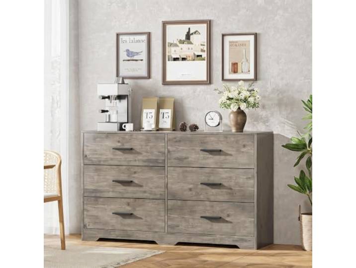 GarveeHome Kommode Mit 6 Schubladen Für Schlafzimmer Großer Stauraum Metallgriffe Massivholzfüße Kippschutz