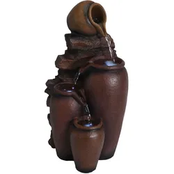 Entspannender Amphoren-Zimmerbrunnen mit LEDs, 21,5cm – Naturstein-Design, leise Pumpe, braune Krüge, Atmosphäre pur