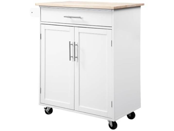 Küchenwagen, 83 x 45 x 91,5 cm, Schublade, Geschirrtuchhalter, 4 Rollen, 2 Bremsen, modern, aus MDF, weiß, 21_0000985