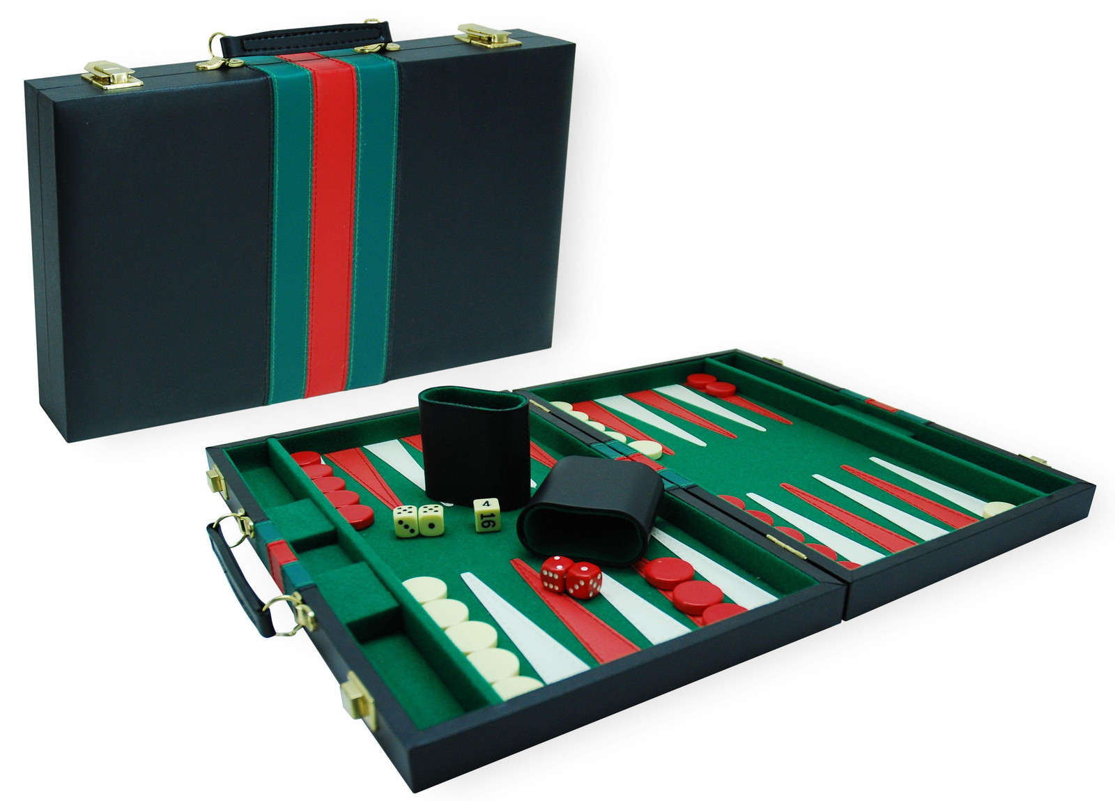 Hot Games Backgammon set zwart groen rood 38 cm