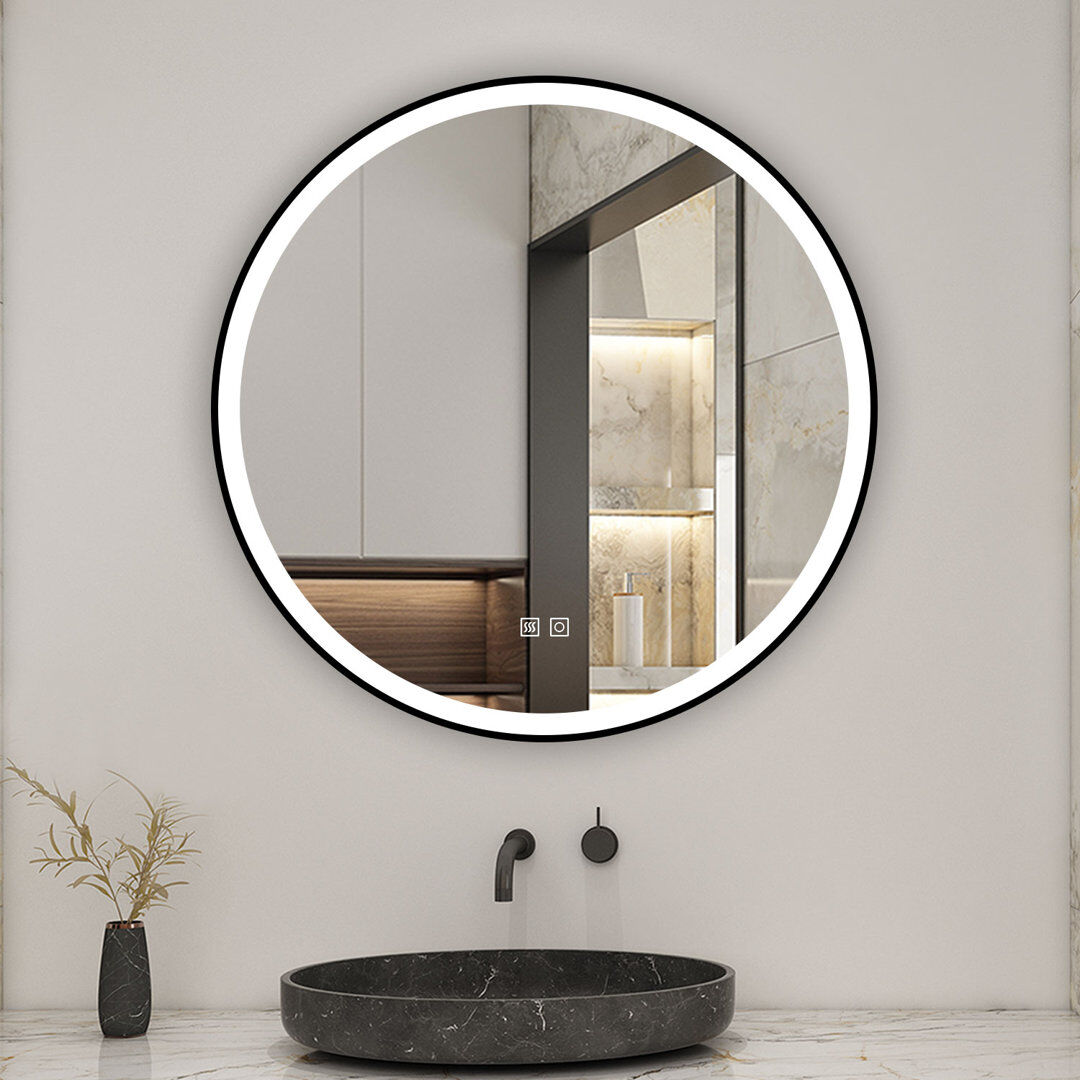 Metro Camy Vertical Black Framed Round Mirror Black 60cm x 60cm