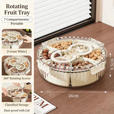 Inspire Essentials Rotating Snack Serving Tray With Lid And Portable Handle d