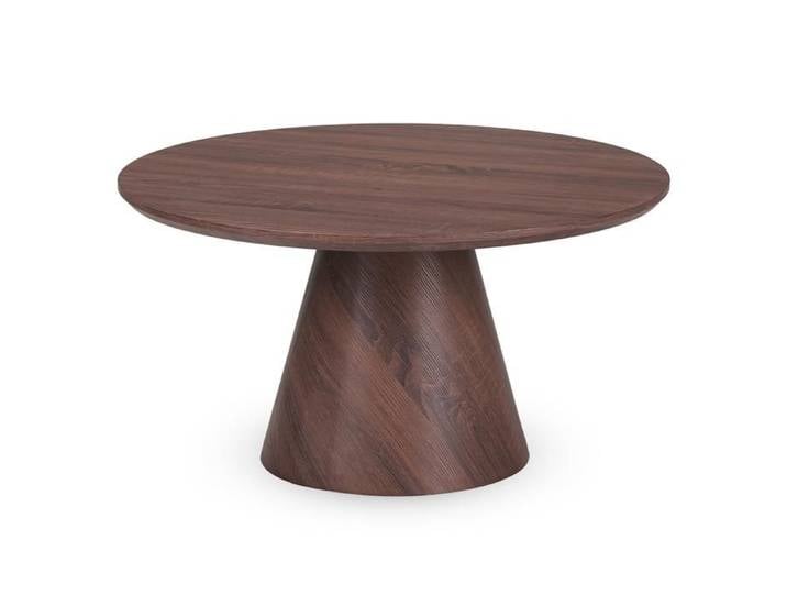 Table basse ronde 80cm - Effet noyer foncé - Pied central conique - MANON