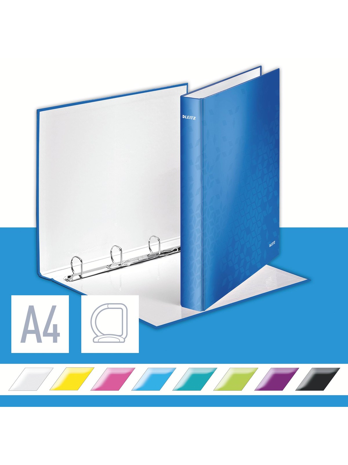 Leitz Ringbinder WOW Laminated A4+ 4DR/25mm Blue