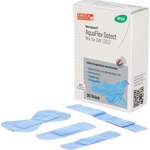 Wero Pflaster AquaFlex Detect Mix, 30 Strips, wasserdicht, detektierbar, sensitiv, 4 Größen