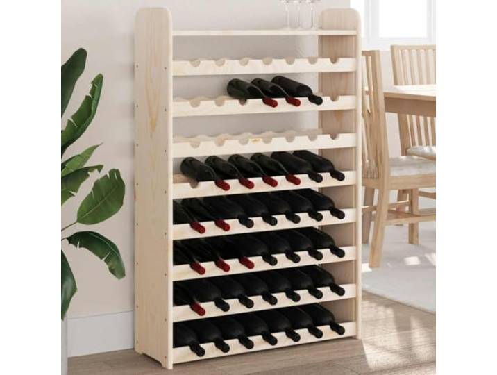 Weinregal aus massivem Kiefernholz, 8 Ebenen, 56 Flaschen Kiefer massiv, 8 Ebenen, 56 Flaschen, Wellplatte, Wandmontage erforderlich, vielseitig einsetzbar