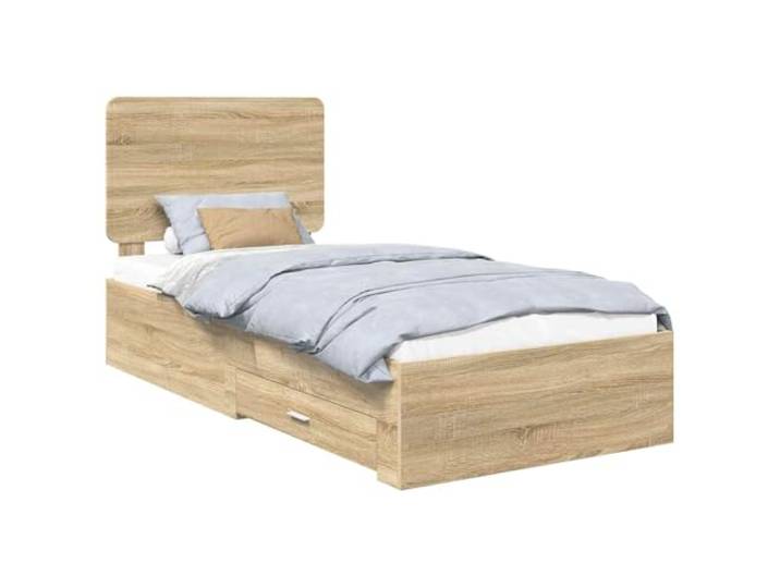 HMDNGOUT Bettgestell 75x190 cm mit Schubladen und Kopfteil, Sonoma-Eiche, Holzwerkstoff, stabiles Bettrahmen mit Stauraum