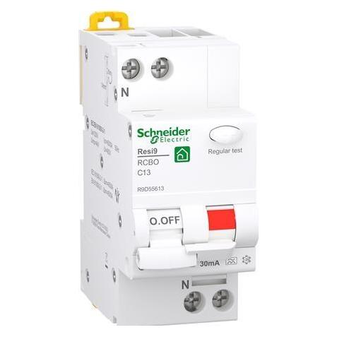 Schneider Electric Resi9 XP RCBO/kombiafbryder 1PN C-karakteristik 13A 6kA 30mA klasse A 36mm (R9D55613)