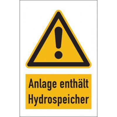 Warnschild Kombischild Anlage enthält Hydrospeicher - 100x150 mm Folie selbstklebend