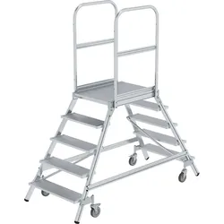 Munk Podesttreppe beidseitig begehbar mit Federrollen Aluminium geriffelt - 050205