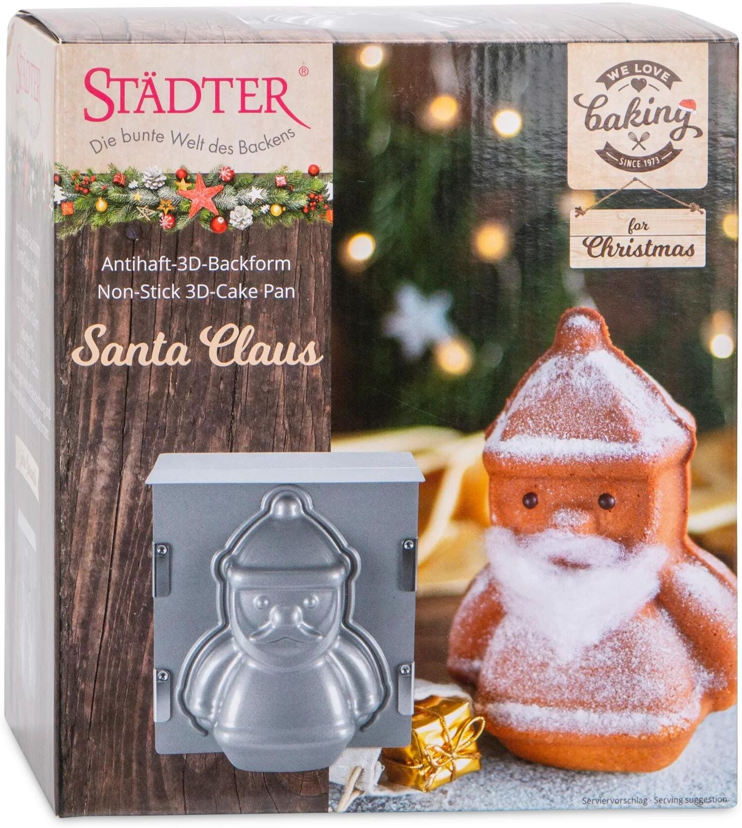 Backform STÄDTER "3D Santa Claus 19 x 21 x 12 cm", grau (silberfarben), B:19cm T:21cm, Küchenformen, Backform silberfarben B/H/L: 19cm x 12cm