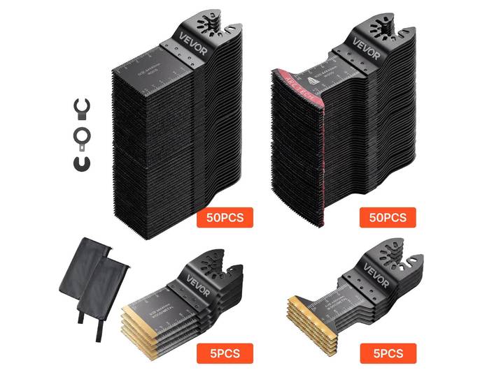 VEVOR\, 110 pièces\, lames de scie multifonction\, accessoires pour outil oscillant avec 4 types de lames de scie\, lames de scie oscillantes pour bois\, plastique et métal\, accessoires pour outil multifonction compatibles avec Bosch\, Dewalt\, Craftsman\, Fein\, Ryobi