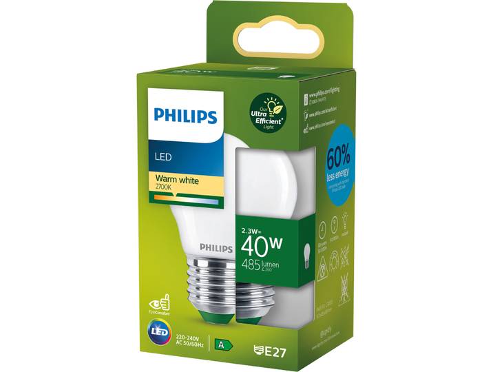 Philips LED CLA 40W P45 E27 2700K FR UE SRT4 - Farbe: matt - LED - Lichtfarbe: Warmweiss - Material: Glas- LED Leuchtmittel