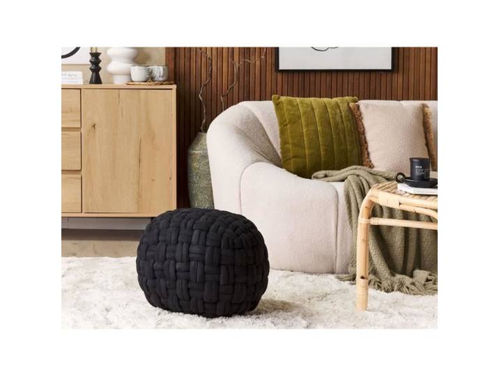Pouf en velours - BELIANI - 45 x 35 cm - Noir - Tressé à la main