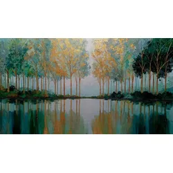 EUROART Wandbild 100 x 180 cm Green And Gold I Aluminium