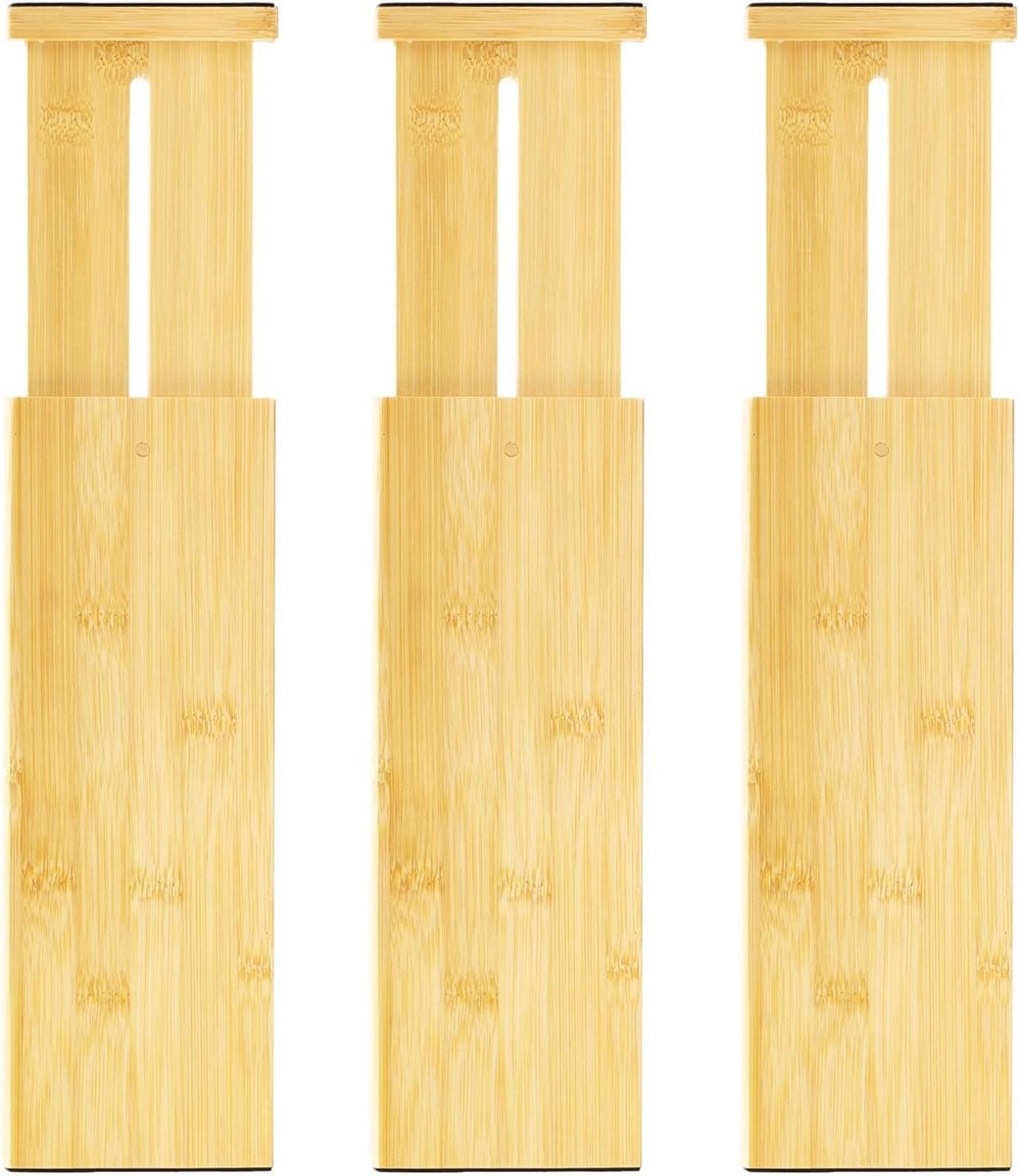 SnelShoppen Set van 3 Verstelbare Bamboe Ladeverdelers voor Kleding, Badkamer en Keuken, 12-17 Inch