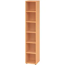 bümö Regal Buche, Standregal aus Holz für 6 Ordnerhöhen - Bücherregal groß 40 cm schmal, Aktenregal für Ordner & Bücher, großes Büroregal, Holzregal,