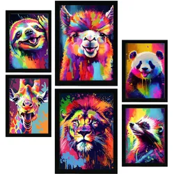 POSTER Set Mit 6 Dumme Tiere Im Hochformat Lebhafte Aquarell Stil Illustrationen Von Lächelnde Tiere Innenarchitektur A3 & A4 Schwarzer Rahmen