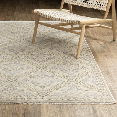 Style Haven Whittier Vintage Floral Trellis Blue/ Beige Fringed Dense Pile Rug