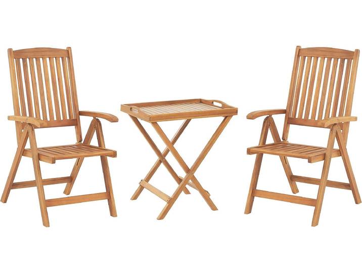 BELIANI Balkonset 2er Set Hellbraun Akazienholz Verstellbar Rustikal Gartenmöbel Gartenmöbel Set
