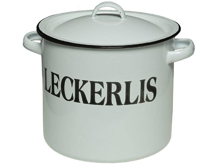 Dose AMBIENTE HAUS Vorratsbehälter Leckerli aus Emaille , weiss (weiß), B:27cm H:22cm T:21cm, Emaille, Aufbewahrungsboxen, Dose