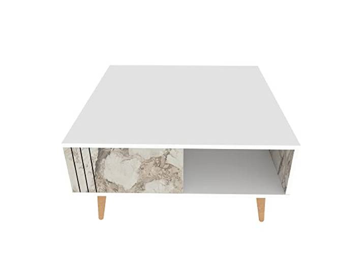 Hanah Home Moderner weißer Couchtisch, 89,6 x 89,6 x 46,5 cm 100% melaminbeschichtete Spanplatte, 18 mm stark Elegantes Marmor-Design für stilvolle Wohnräume