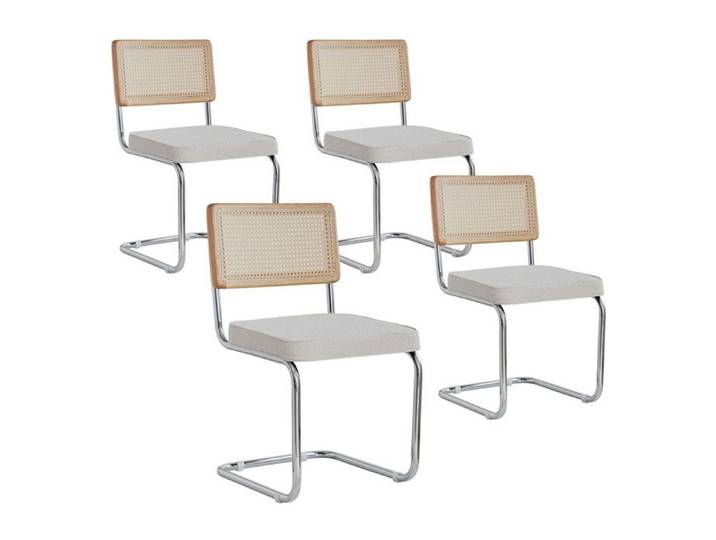 Lot de 4 chaises - DOWISDOLY - Chaises de Salle à Manger - Rotin et métal - Toison blanche