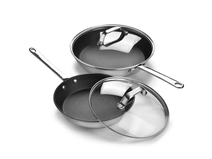Scanpan Stratanium+ Bratpfannen-Set mit Deckel, antihaftbeschichtet, Edelstahl, 24,1 und 27,9 cm, hergestellt in Dänemark