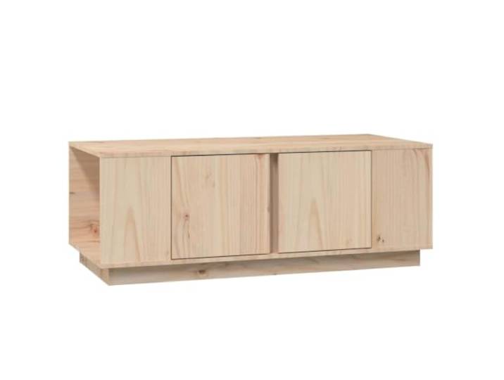 LASWWQMRF Couchtisch Massivholz Kiefer 110x50x40 cm Wohnzimmertisch Holz Rustikaler Sofatisch aus unbehandeltem Holz mit 4 Fächern und 2 Türen für Ordnung im Wohnzimmer.