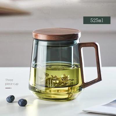 Uplifted Finds Glass Tea Cup With Wood Handle And Built In Filter For Kung Fu Tea Rituals green 525 Ml