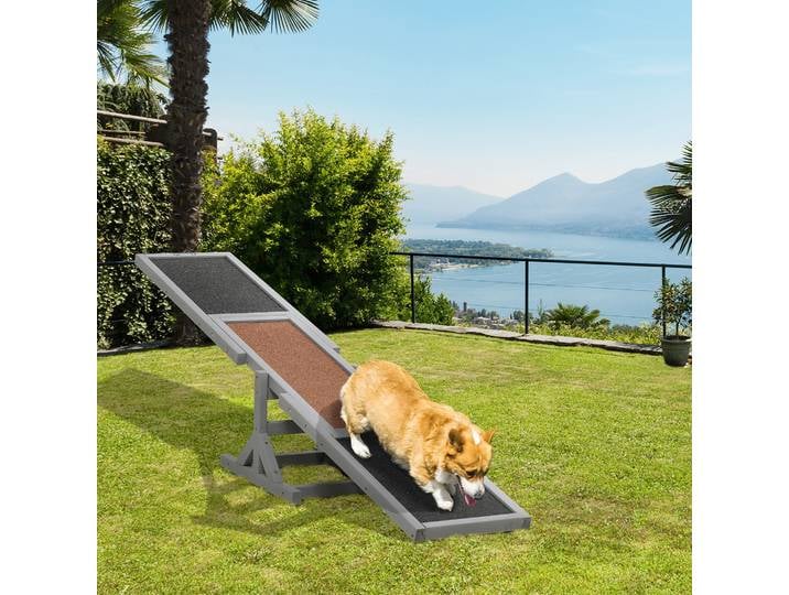 PawHut Agility Chien Bascule Bois Antidérapant Gris Noir