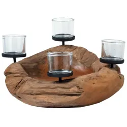 Schale und Kerzenhalter Teak unfinish 4 flg. h 20cm,d 40cm